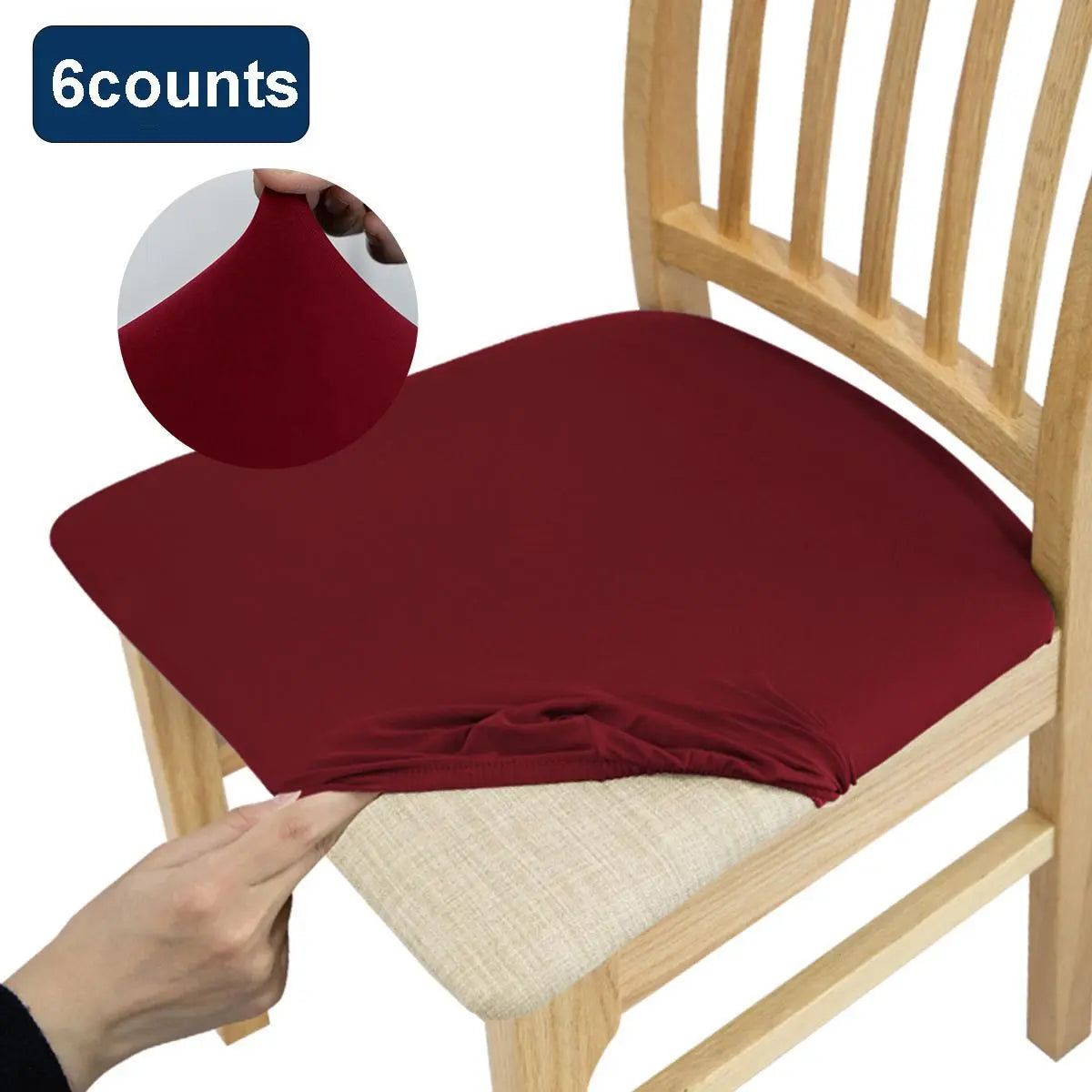 Solid Color Chair Cushion Cover, 6 Counts Chair Seat Protector, Chair Seat Cover for Home Kitchen Dining Room, Stretch Chair Slipcovers