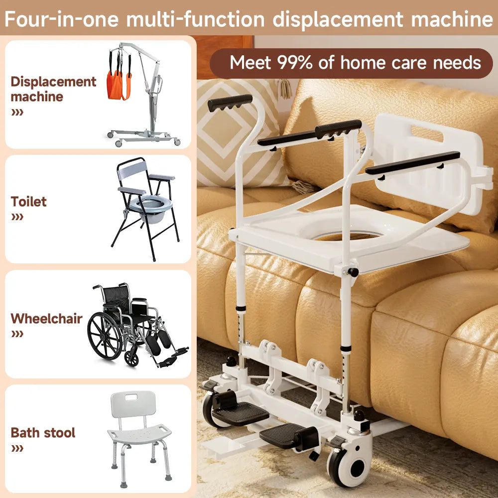 3-In-1 Multifunction Rolling Seat Wheeled Mobile Toilet Commode Shower Chair, Shower&Toilet Helper with Wheels for Home Use