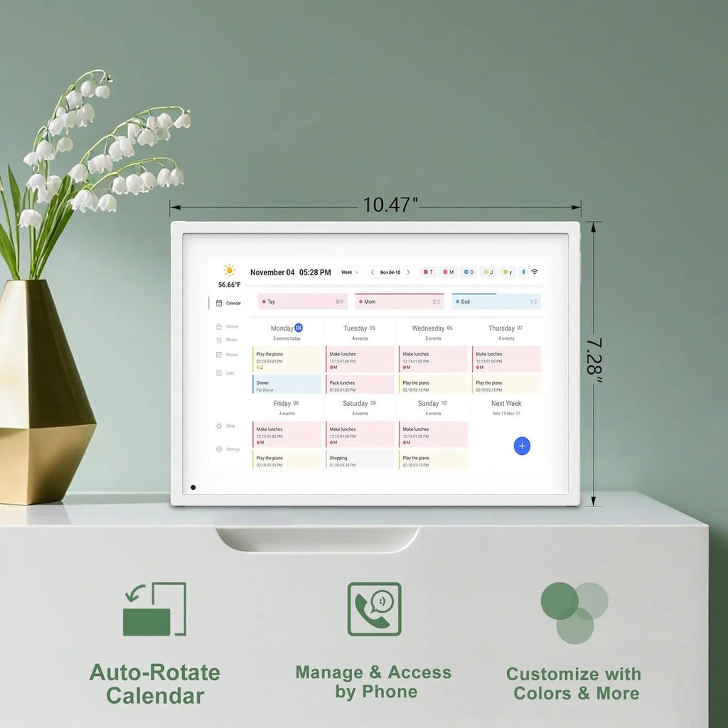 10.1 Inch Smart Digital Calendar with Chore Charts, Family Schedules & Meal Planner, Featuring HD Touchscreen, Auto-Rotate Display, Built-In Digital Picture Frame and Free App Photo/Video Sharing