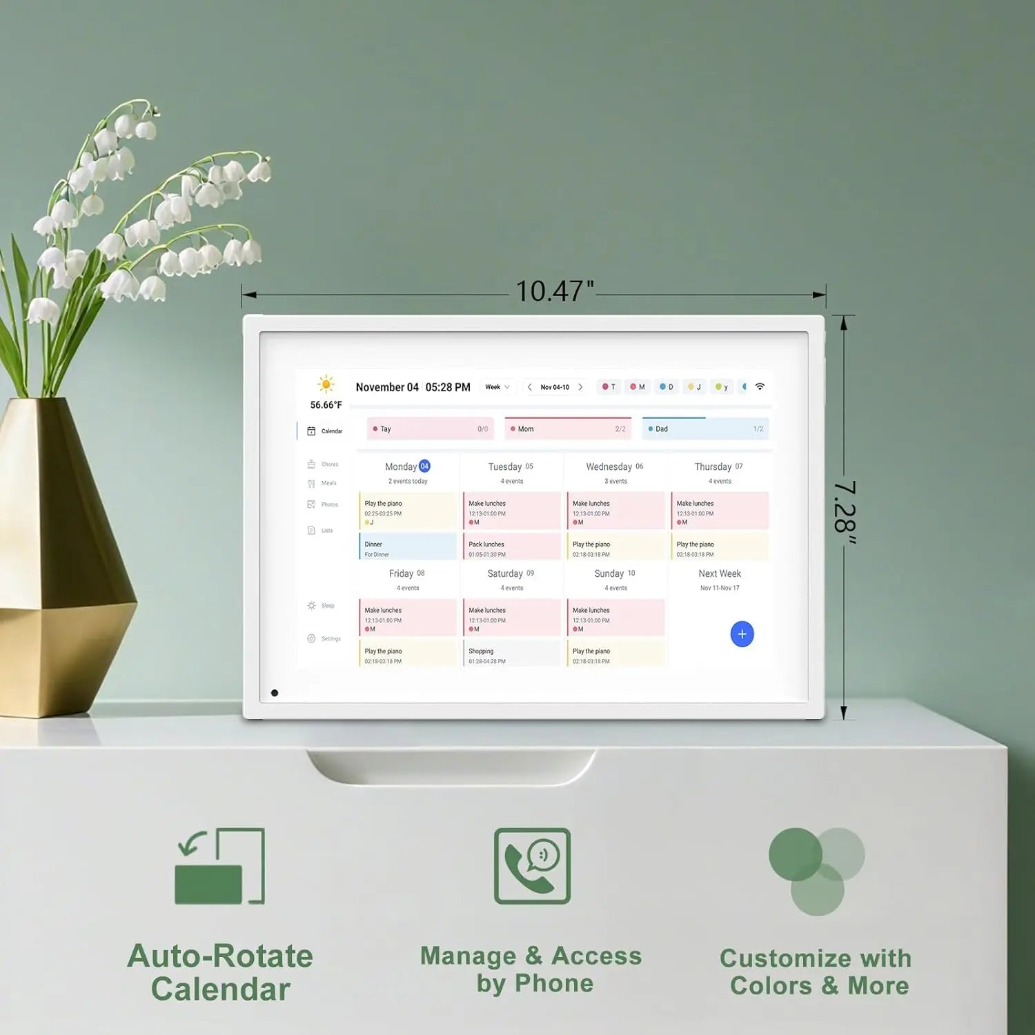 10.1 Inch Smart Digital Calendar with Chore Charts, Family Schedules & Meal Planner, Featuring HD Touchscreen, Auto-Rotate Display, Built-In Digital Picture Frame and Free App Photo/Video Sharing
