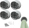 round Adhesive Push Towel Hooks for Kitchen, Hand and Dish Towels, Grey, 4 Pack
