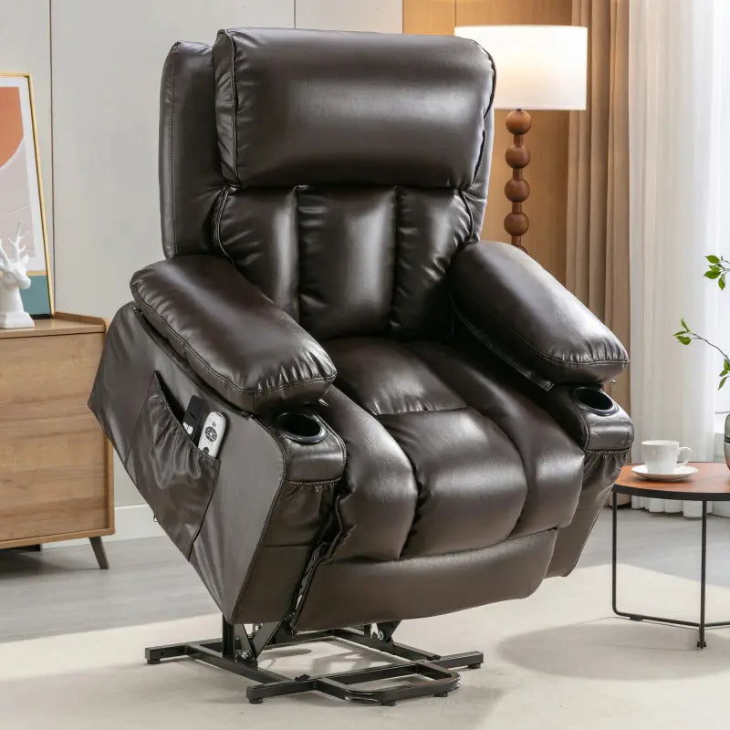 Power Lift Recliner Chair with Massage & Heat for Elderly - Large Electric Lift Chair with USB Port, Cup Holders, Side Pockets - Living Room Bedroom Single Sofa