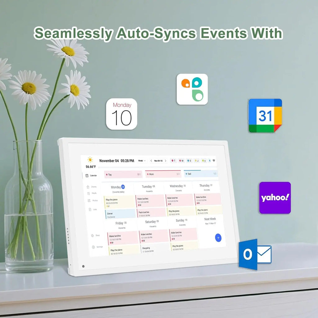 10.1 Inch Smart Digital Calendar with Chore Charts, Family Schedules & Meal Planner, Featuring HD Touchscreen, Auto-Rotate Display, Built-In Digital Picture Frame and Free App Photo/Video Sharing