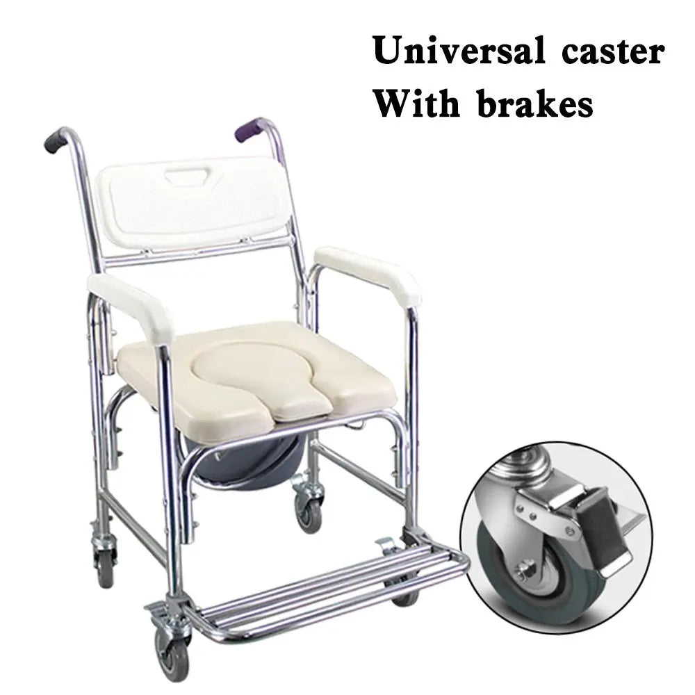 3-In-1 Multifunction Rolling Seat Wheeled Mobile Toilet Commode Shower Chair, Shower&Toilet Helper with Wheels for Home Use