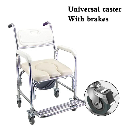 3-In-1 Multifunction Rolling Seat Wheeled Mobile Toilet Commode Shower Chair, Shower&Toilet Helper with Wheels for Home Use