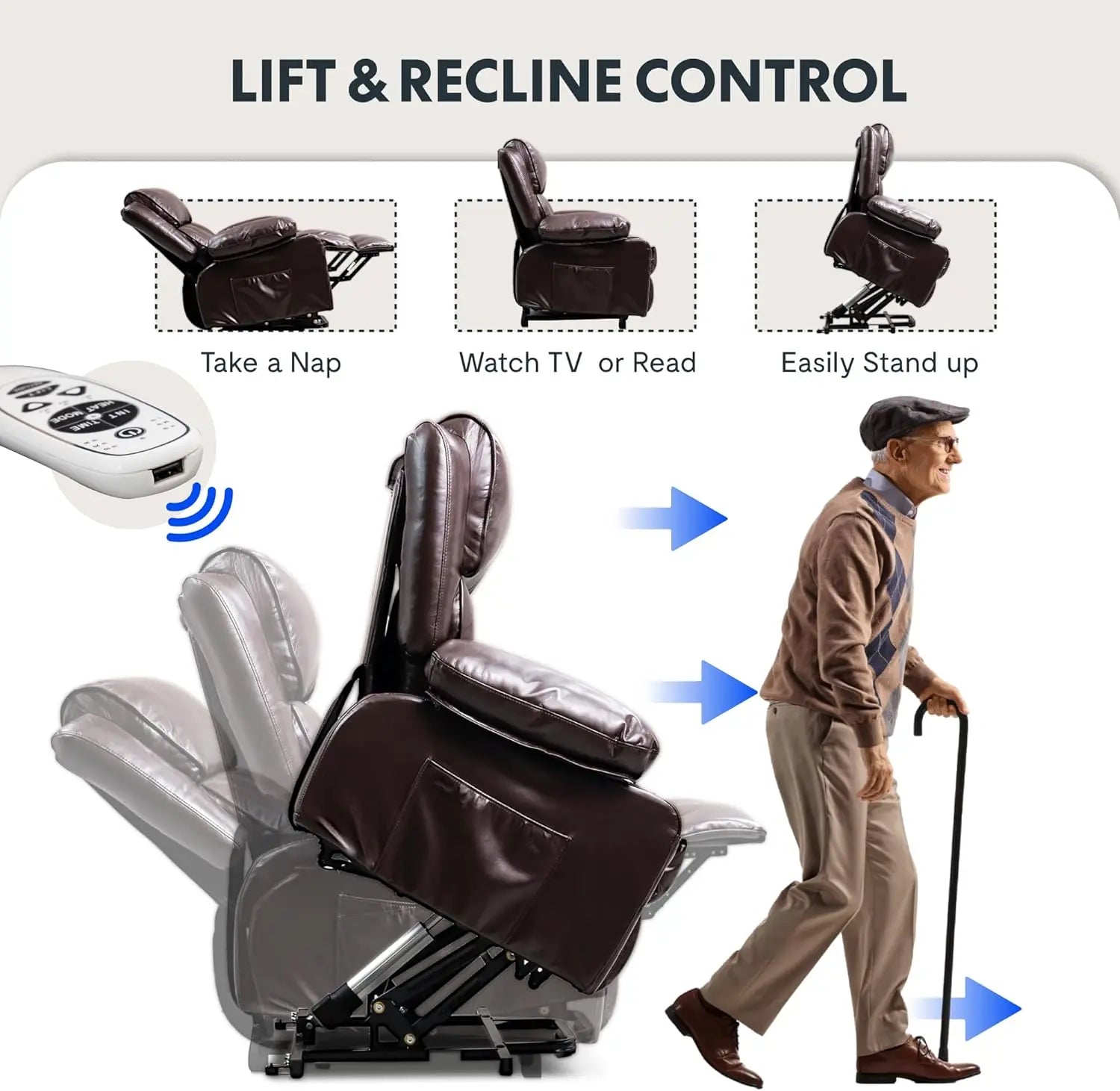 Power Lift Recliner Chair with Massage & Heat for Elderly - Large Electric Lift Chair with USB Port, Cup Holders, Side Pockets - Living Room Bedroom Single Sofa