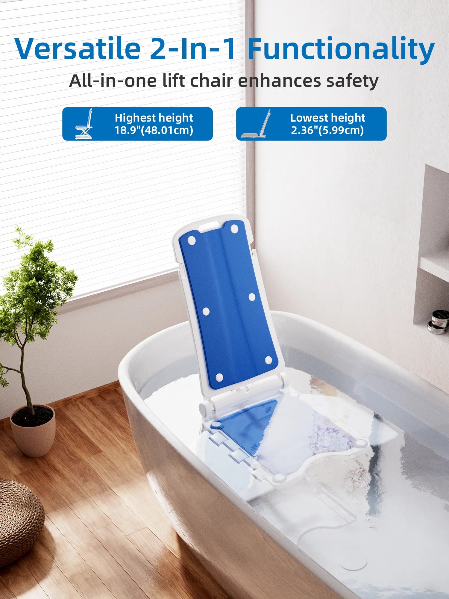 Electric Chair Lift - Floor Lift for Elderly Falls, Support up to 308 LB, IPX8 Waterproof Bath Lift, Foldable & Wireless Rechargeable Design, Quick-Rise Assist for Elderly & Disabled