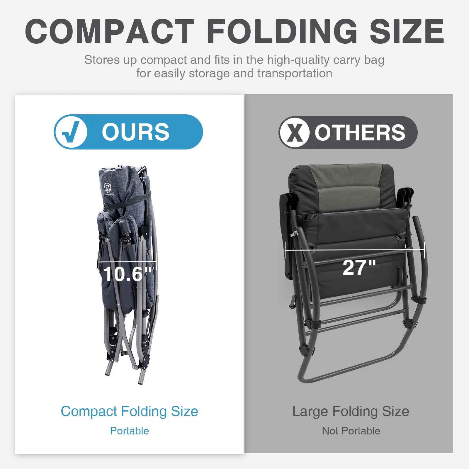 Padded Portable Camp Chair for Parents, EVER ADVANCED Adjustable Folding Lounger for Patio, Lawn and Outdoor, Oversized Rocking Chair, Support 400LBS