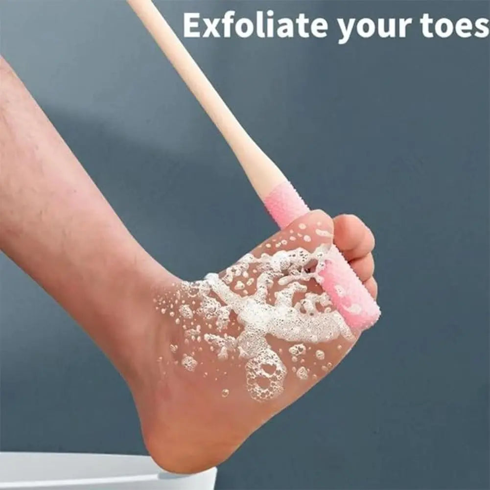Set of 2 Silicone Foot Scrubber, 15.7" Toe Cleaning Brush in Shower with Long Handle Cleaning Bath Foot Brush for Shower Gentle Foot Exfoliating Lotion Applicator for Seniors, Elderly, Men and Women (Grey) Pink Personal