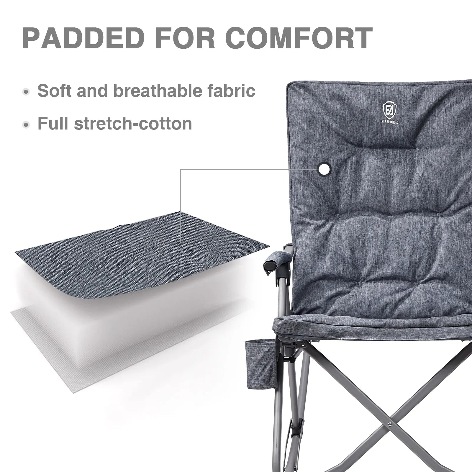 Padded Portable Camp Chair for Parents, EVER ADVANCED Adjustable Folding Lounger for Patio, Lawn and Outdoor, Oversized Rocking Chair, Support 400LBS
