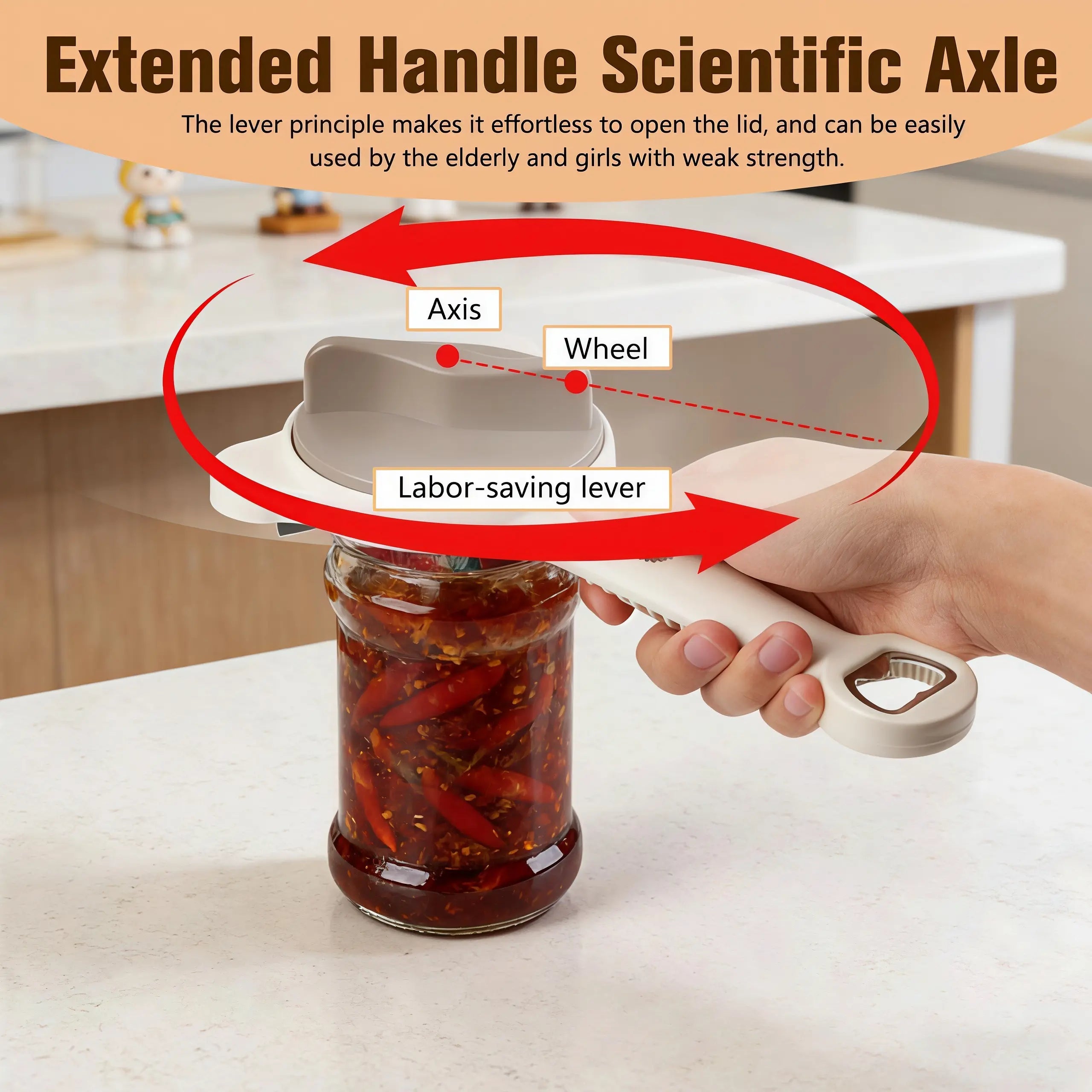 Upgraded 4-In-1 Jar & Bottle Opener with Magnetic Stainless Steel Can Opener – Adjustable Grip (1-3.5"), Extra-Long Ergonomic Handle for Easy Opening – Ideal for Seniors & Weak Hands, Kitchen, Utensils, Jar Opener, Multi-Function