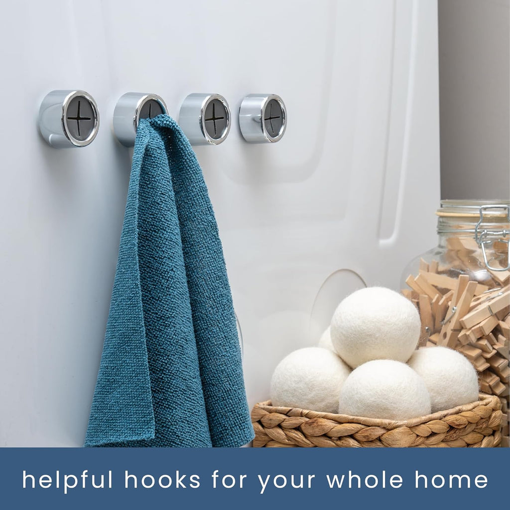 round Adhesive Push Towel Hooks for Kitchen, Hand and Dish Towels, Grey, 4 Pack