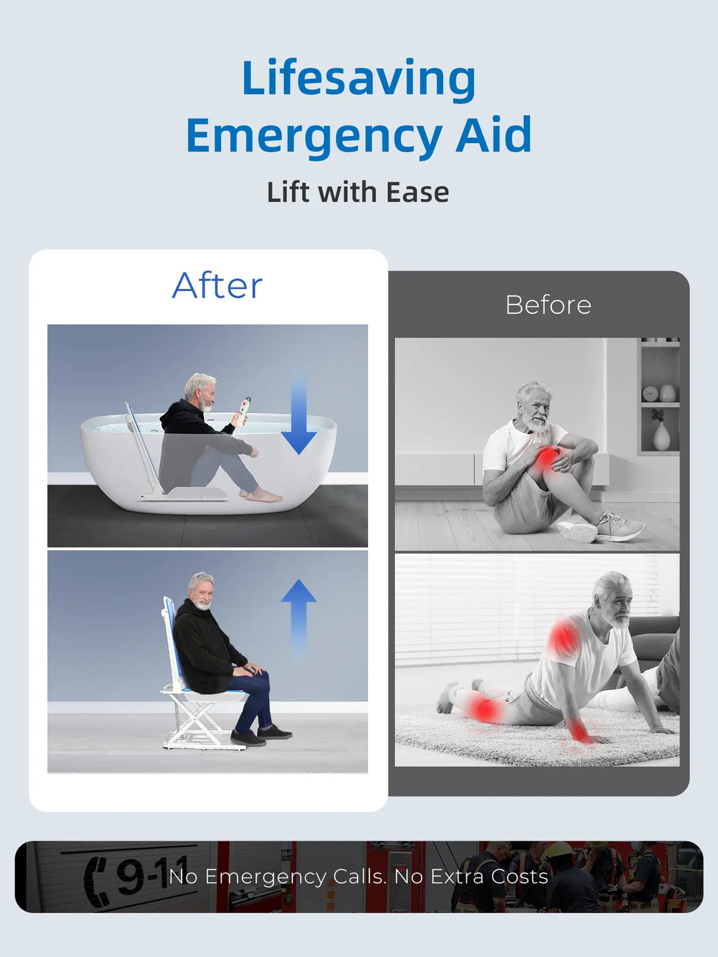 Electric Chair Lift - Floor Lift for Elderly Falls, Support up to 308 LB, IPX8 Waterproof Bath Lift, Foldable & Wireless Rechargeable Design, Quick-Rise Assist for Elderly & Disabled