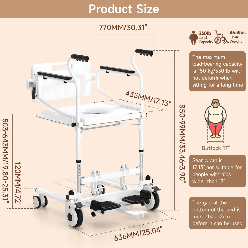 3-In-1 Multifunction Rolling Seat Wheeled Mobile Toilet Commode Shower Chair, Shower&Toilet Helper with Wheels for Home Use