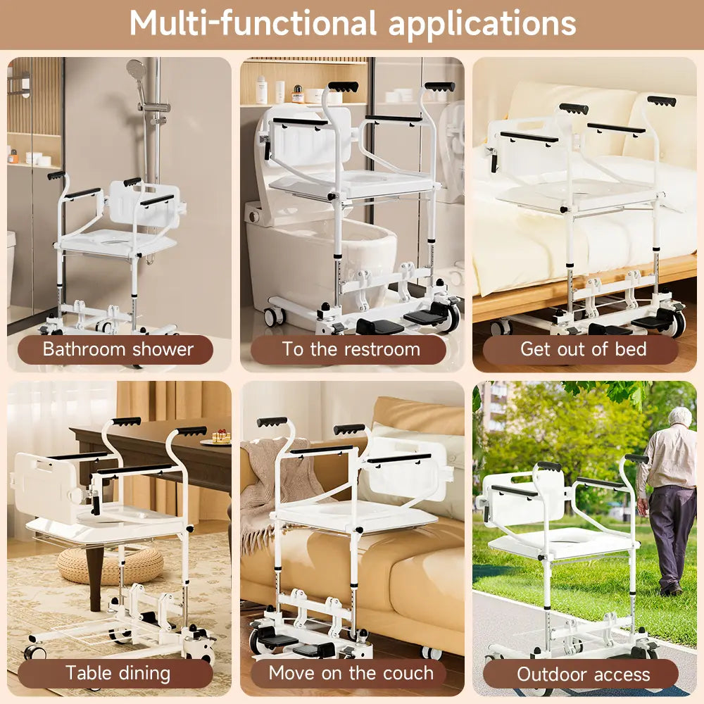 3-In-1 Multifunction Rolling Seat Wheeled Mobile Toilet Commode Shower Chair, Shower&Toilet Helper with Wheels for Home Use