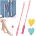 Set of 2 Silicone Foot Scrubber, 15.7" Toe Cleaning Brush in Shower with Long Handle Cleaning Bath Foot Brush for Shower Gentle Foot Exfoliating Lotion Applicator for Seniors, Elderly, Men and Women (Grey) Pink Personal