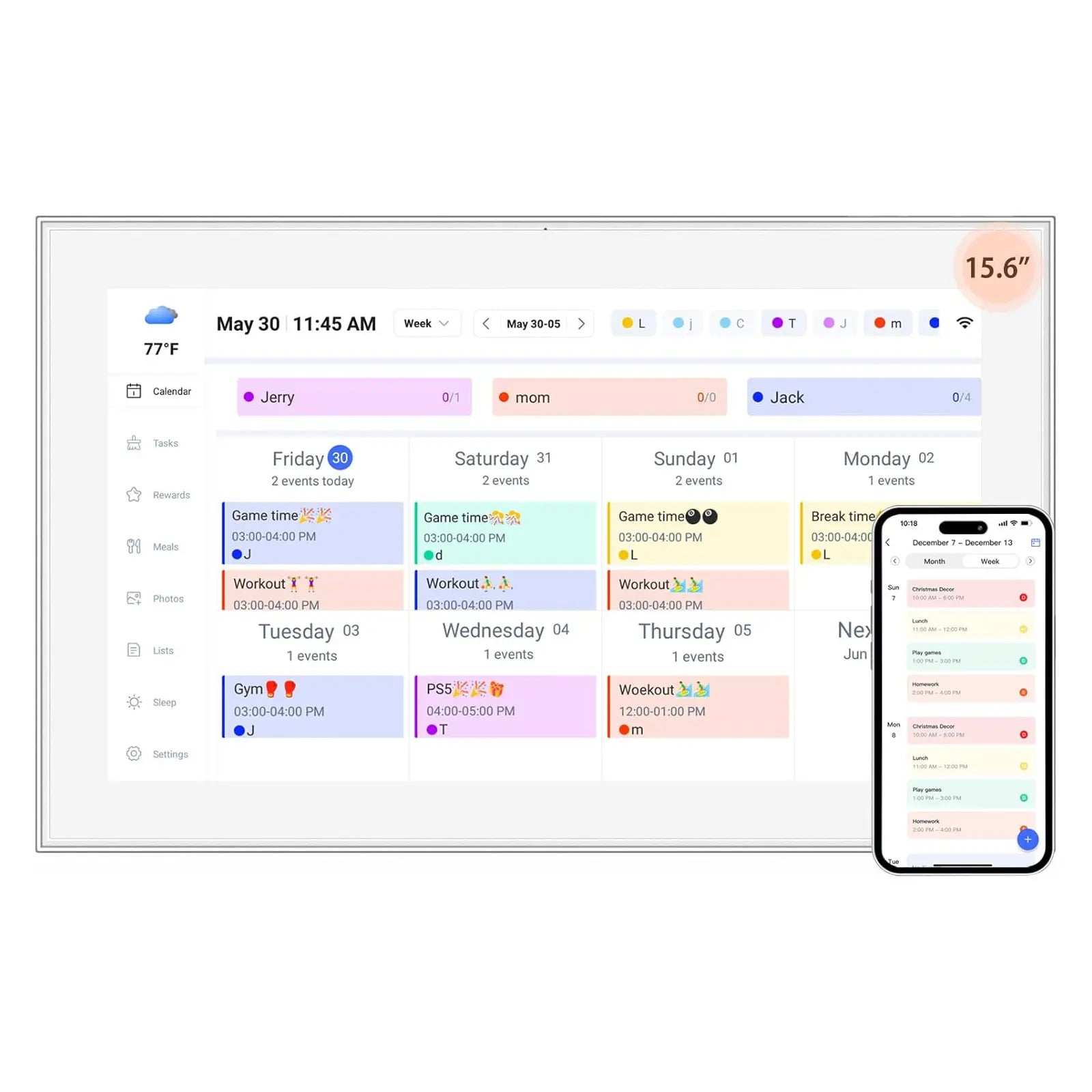 10.1 Inch Smart Digital Calendar with Chore Charts, Family Schedules & Meal Planner, Featuring HD Touchscreen, Auto-Rotate Display, Built-In Digital Picture Frame and Free App Photo/Video Sharing