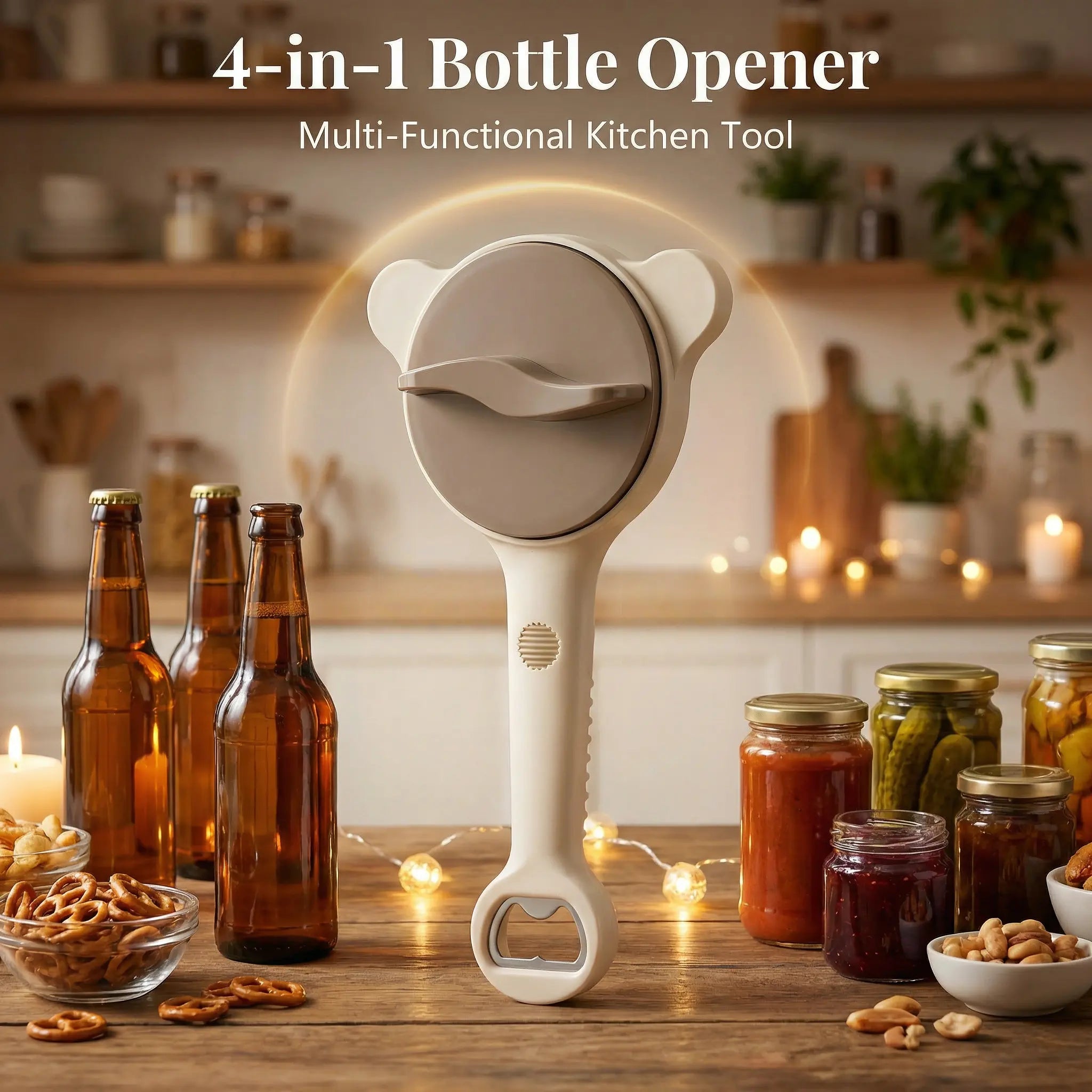 Upgraded 4-In-1 Jar & Bottle Opener with Magnetic Stainless Steel Can Opener – Adjustable Grip (1-3.5"), Extra-Long Ergonomic Handle for Easy Opening – Ideal for Seniors & Weak Hands, Kitchen, Utensils, Jar Opener, Multi-Function