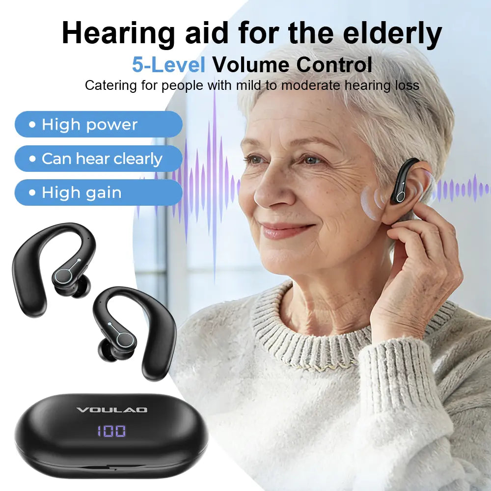 VOULAO Hearing Aids Wireless Earbuds, in Ear Hearing Aids, in Ear Bluetooth Headphones, for Elderly, with Digital Display Charging Case, over 48 Hours of Battery Life, Compatible with Ios/Android