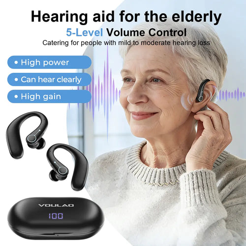 VOULAO Hearing Aids Wireless Earbuds, in Ear Hearing Aids, in Ear Bluetooth Headphones, for Elderly, with Digital Display Charging Case, over 48 Hours of Battery Life, Compatible with Ios/Android