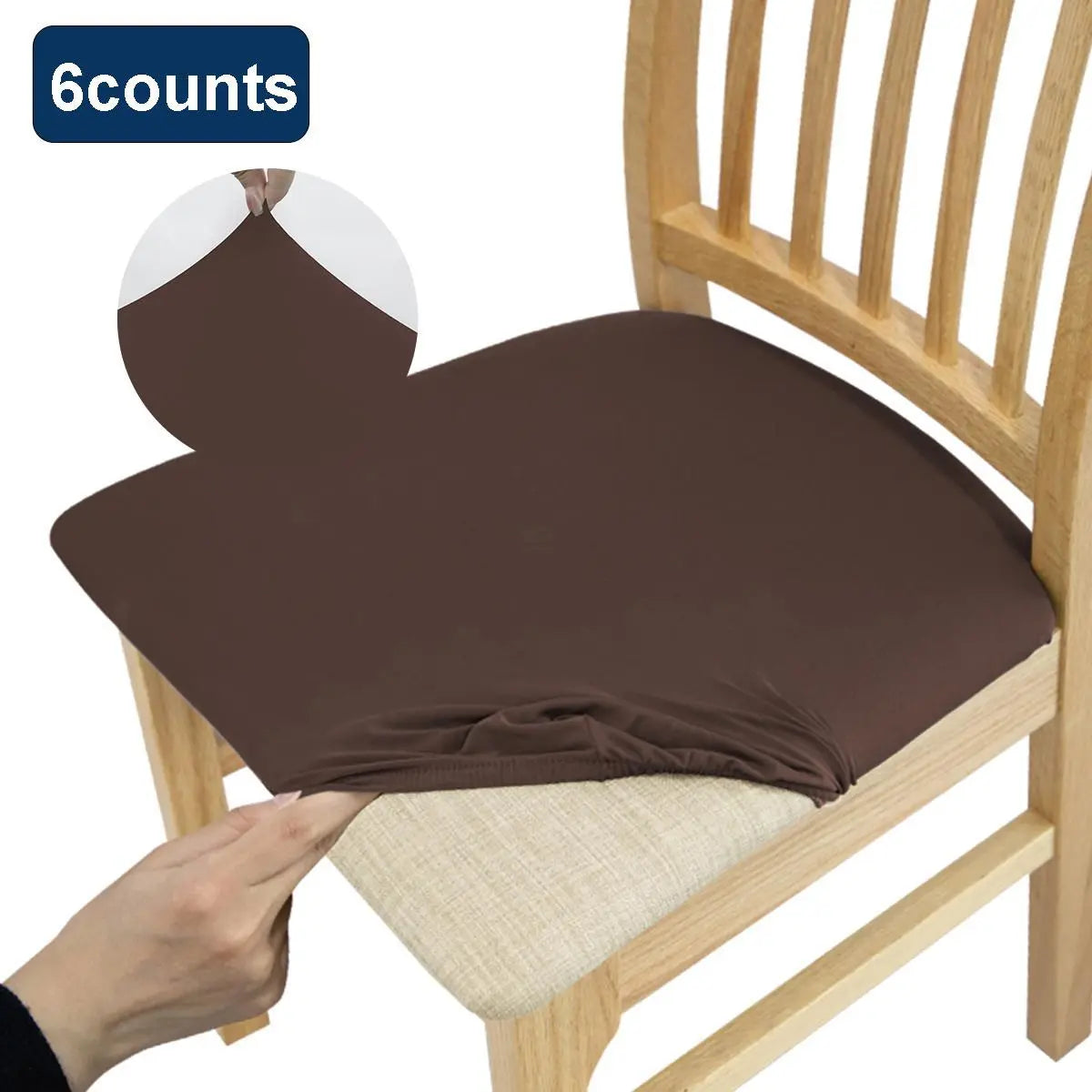 Solid Color Chair Cushion Cover, 6 Counts Chair Seat Protector, Chair Seat Cover for Home Kitchen Dining Room, Stretch Chair Slipcovers