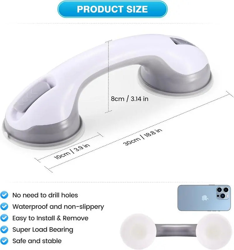 Shower Grab Bar with Suction Cups for Bathroom & Shower, Removable and Easy to Install, Strong Suction, Safe and Reliable, Especially Suitable for Elderly and Children