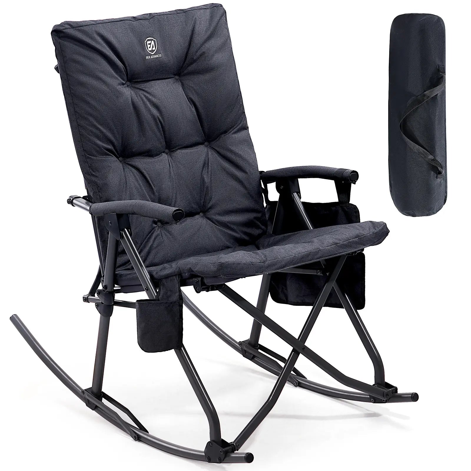 Padded Portable Camp Chair for Parents, EVER ADVANCED Adjustable Folding Lounger for Patio, Lawn and Outdoor, Oversized Rocking Chair, Support 400LBS