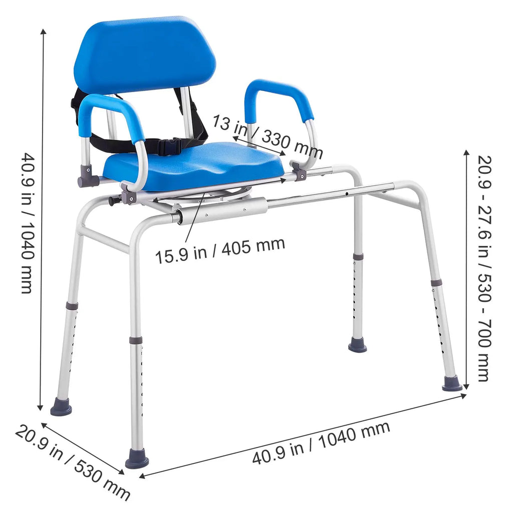 VEVOR Sliding Tub Transfer Bench with 360 Degree Swivel Seat, Summervibes,Summervibes, Sliding Shower Chair with Pivoting Armrest & Padded Seat and Safety Belt, Height Adjustable Bath Chair for Elderly Disabled 330LBS