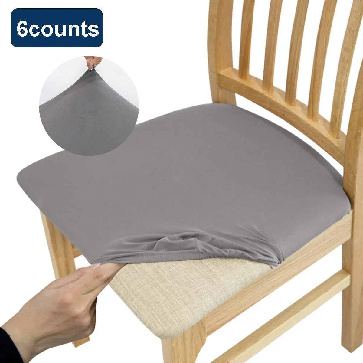 Solid Color Chair Cushion Cover, 6 Counts Chair Seat Protector, Chair Seat Cover for Home Kitchen Dining Room, Stretch Chair Slipcovers