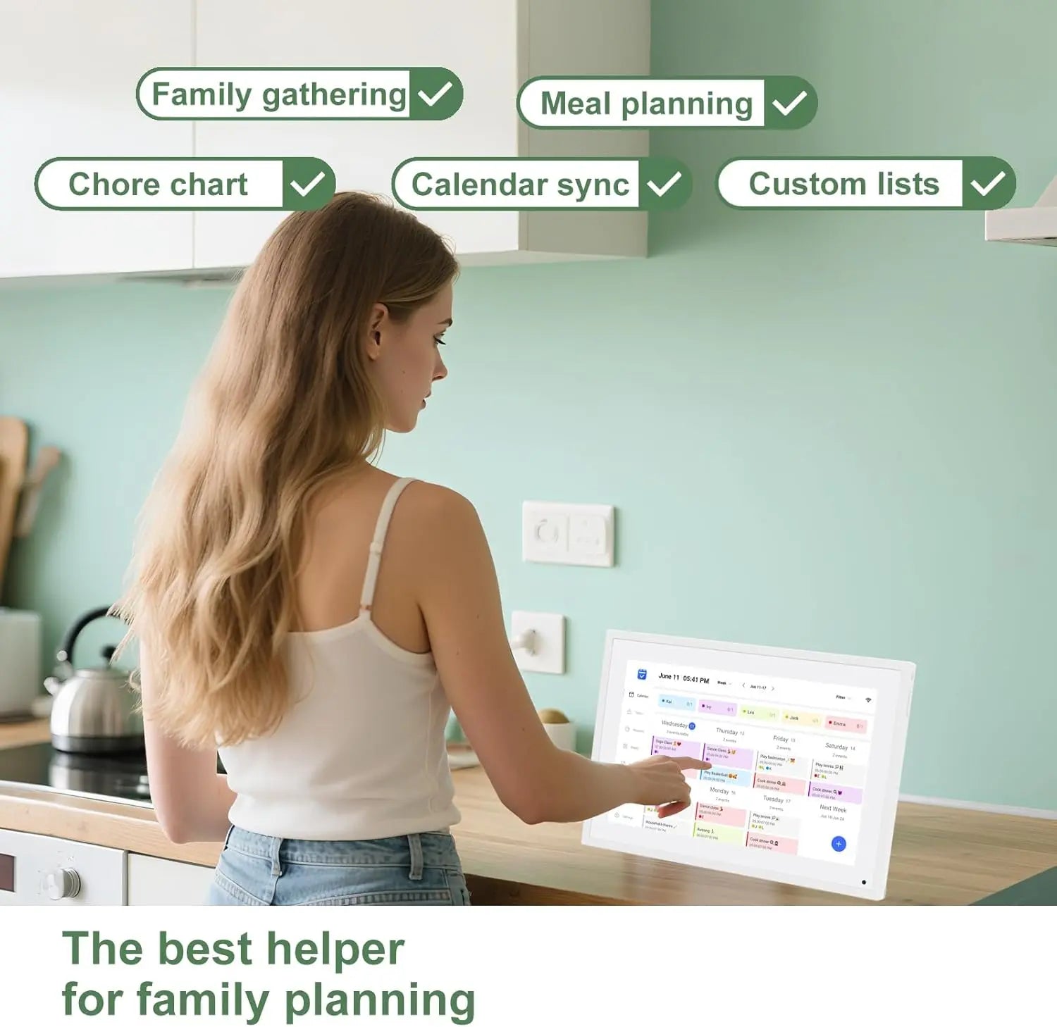 10.1 Inch Smart Digital Calendar with Chore Charts, Family Schedules & Meal Planner, Featuring HD Touchscreen, Auto-Rotate Display, Built-In Digital Picture Frame and Free App Photo/Video Sharing