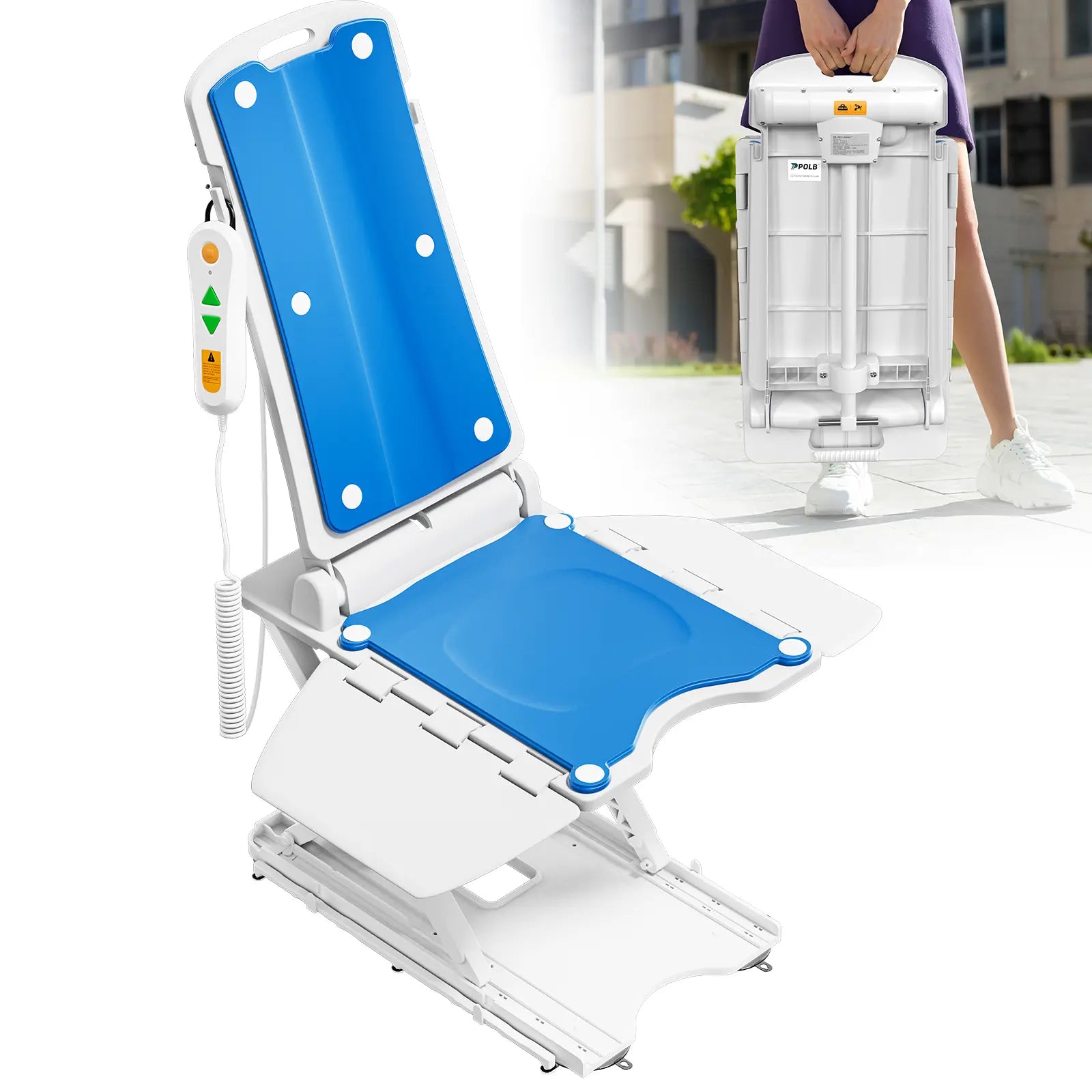 Electric Chair Lift - Floor Lift for Elderly Falls, Support up to 308 LB, IPX8 Waterproof Bath Lift, Foldable & Wireless Rechargeable Design, Quick-Rise Assist for Elderly & Disabled