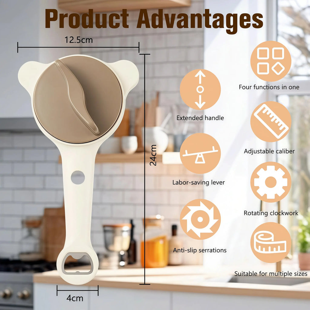 Upgraded 4-In-1 Jar & Bottle Opener with Magnetic Stainless Steel Can Opener – Adjustable Grip (1-3.5"), Extra-Long Ergonomic Handle for Easy Opening – Ideal for Seniors & Weak Hands, Kitchen, Utensils, Jar Opener, Multi-Function