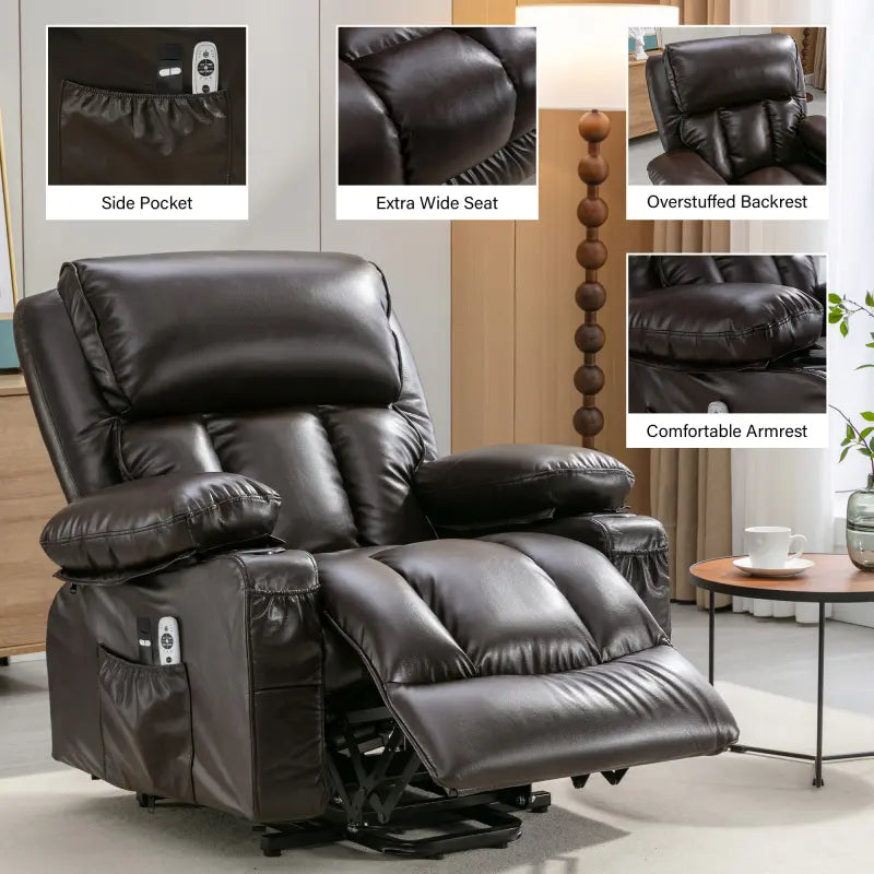 Power Lift Recliner Chair with Massage & Heat for Elderly - Large Electric Lift Chair with USB Port, Cup Holders, Side Pockets - Living Room Bedroom Single Sofa