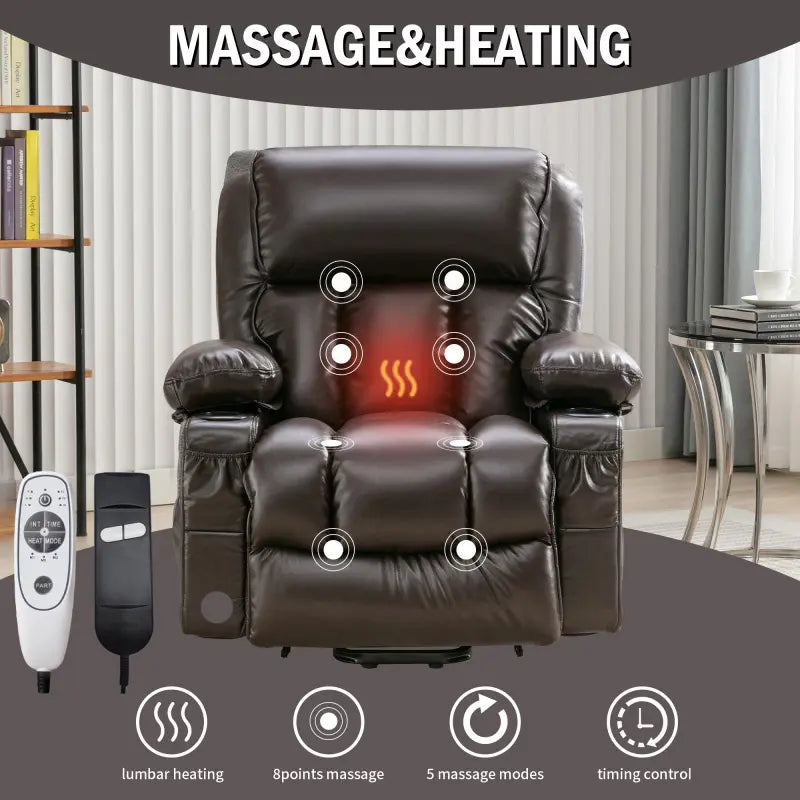 Power Lift Recliner Chair with Massage & Heat for Elderly - Large Electric Lift Chair with USB Port, Cup Holders, Side Pockets - Living Room Bedroom Single Sofa