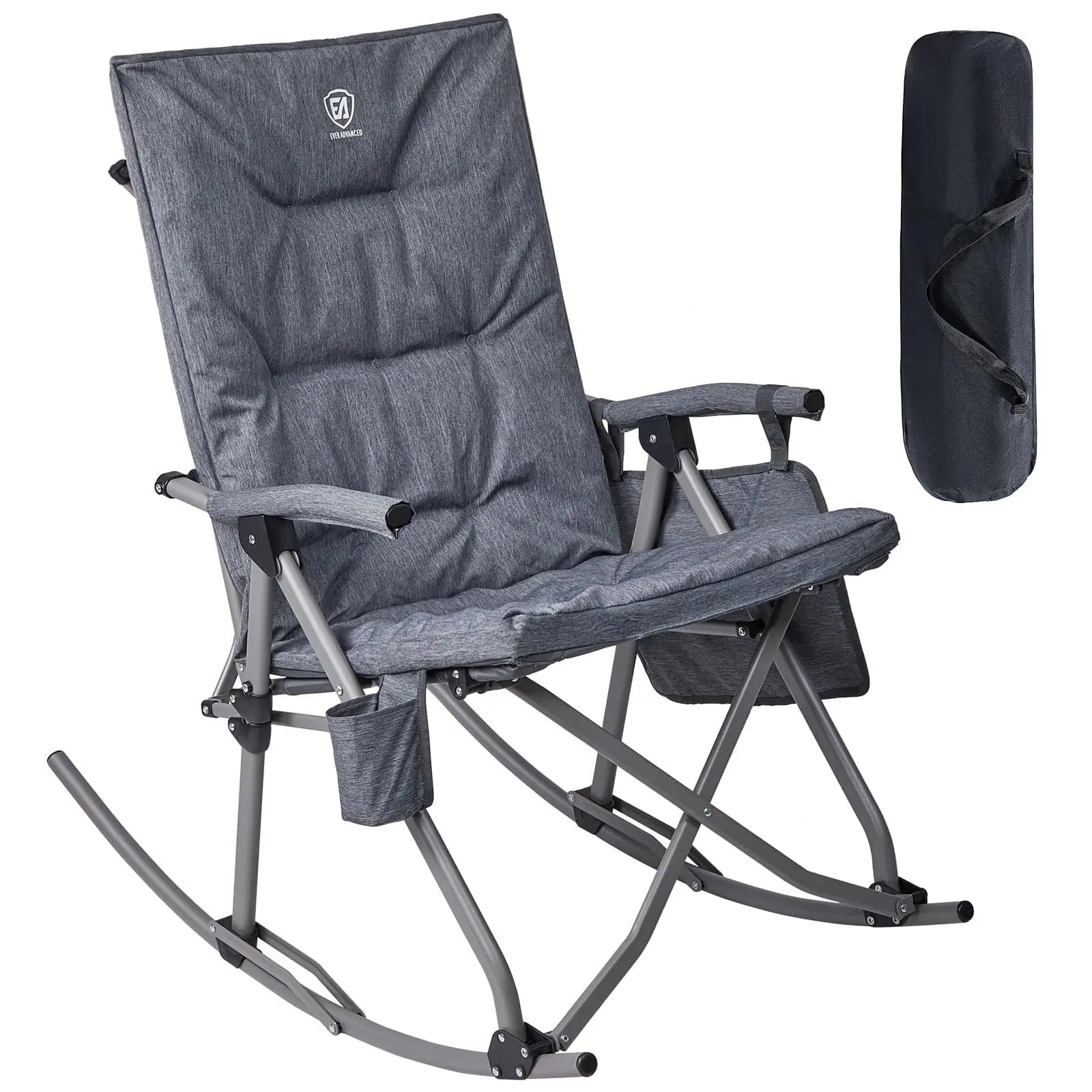 Padded Portable Camp Chair for Parents, EVER ADVANCED Adjustable Folding Lounger for Patio, Lawn and Outdoor, Oversized Rocking Chair, Support 400LBS