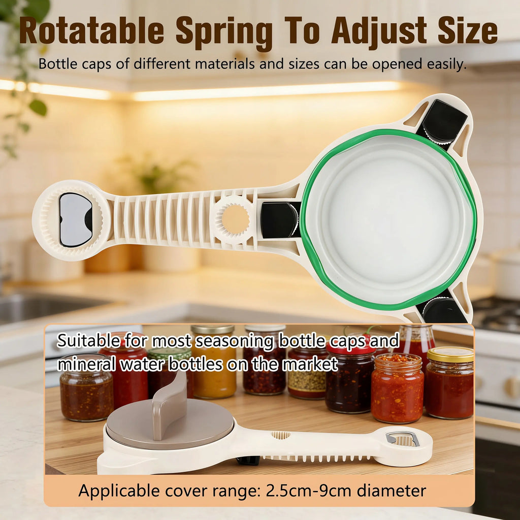 Upgraded 4-In-1 Jar & Bottle Opener with Magnetic Stainless Steel Can Opener – Adjustable Grip (1-3.5"), Extra-Long Ergonomic Handle for Easy Opening – Ideal for Seniors & Weak Hands, Kitchen, Utensils, Jar Opener, Multi-Function