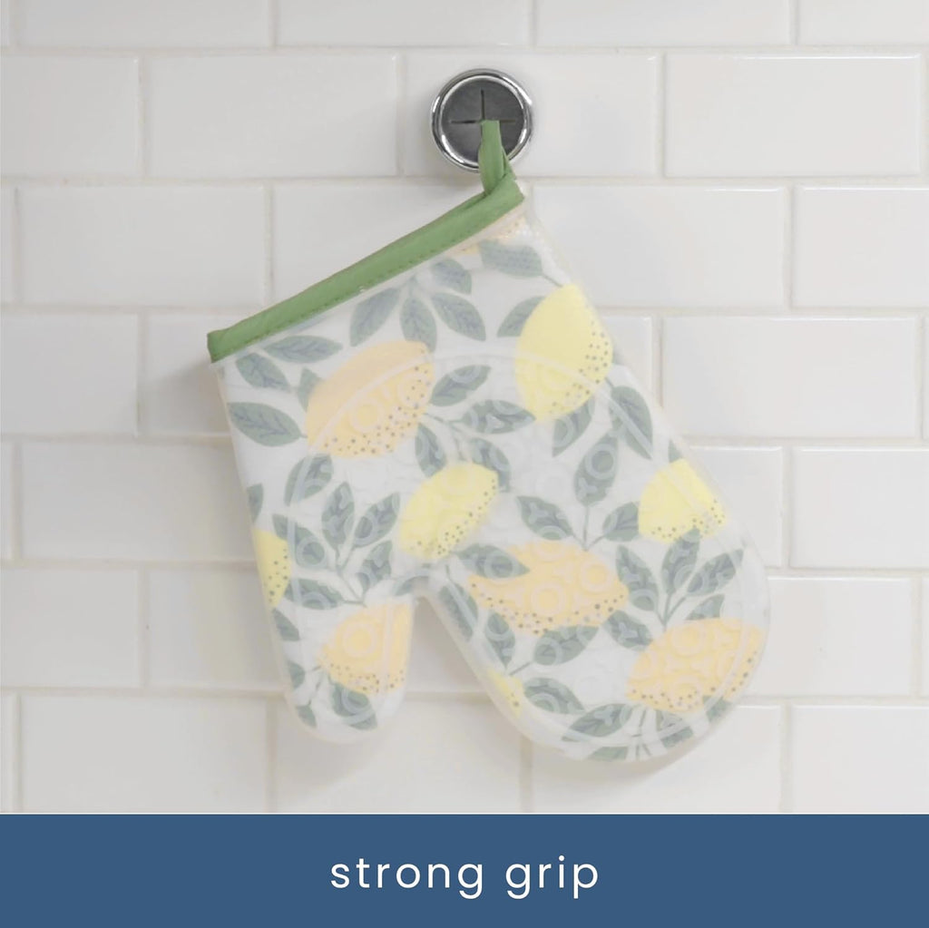 round Adhesive Push Towel Hooks for Kitchen, Hand and Dish Towels, Grey, 4 Pack