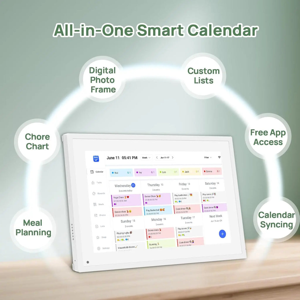 10.1 Inch Smart Digital Calendar with Chore Charts, Family Schedules & Meal Planner, Featuring HD Touchscreen, Auto-Rotate Display, Built-In Digital Picture Frame and Free App Photo/Video Sharing