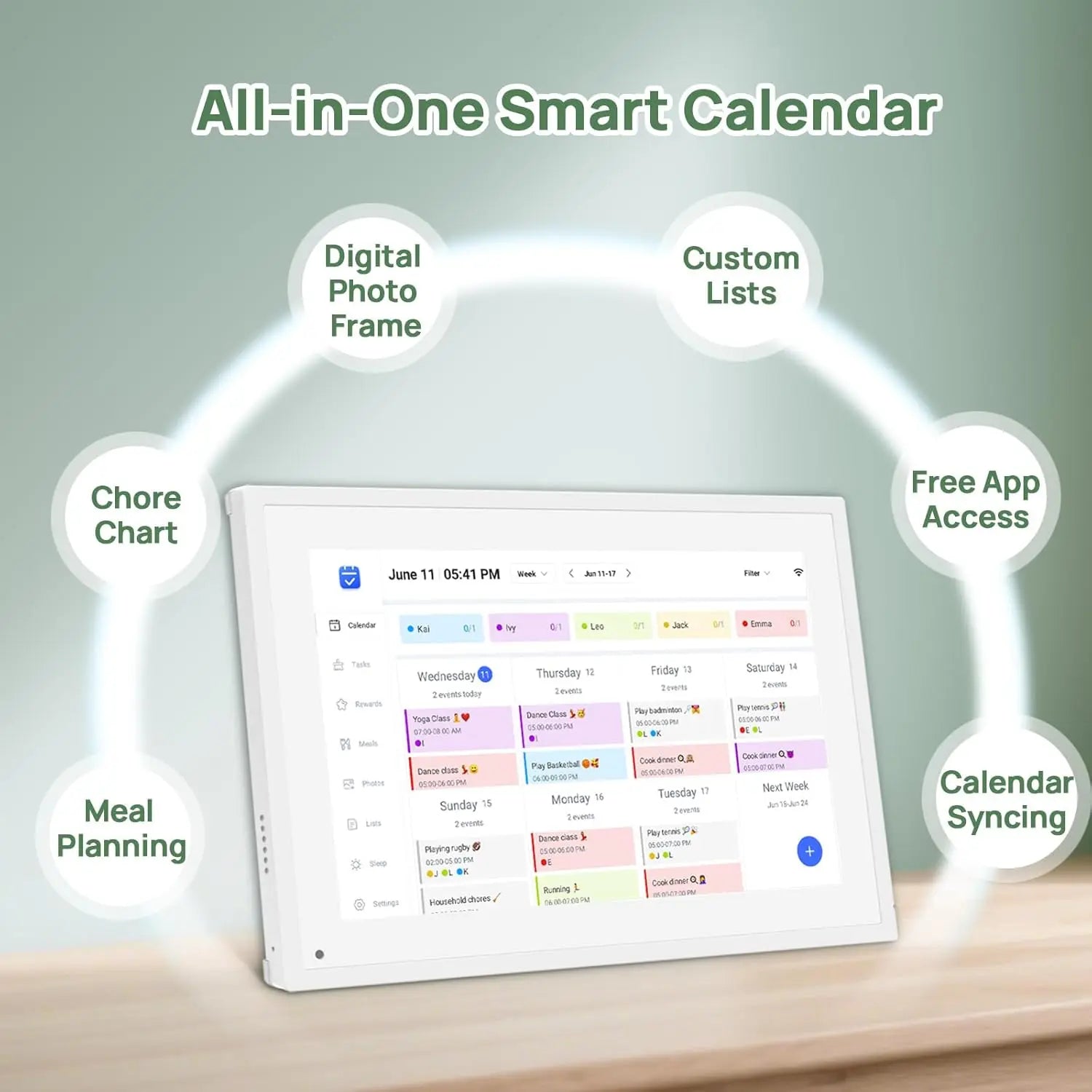 10.1 Inch Smart Digital Calendar with Chore Charts, Family Schedules & Meal Planner, Featuring HD Touchscreen, Auto-Rotate Display, Built-In Digital Picture Frame and Free App Photo/Video Sharing