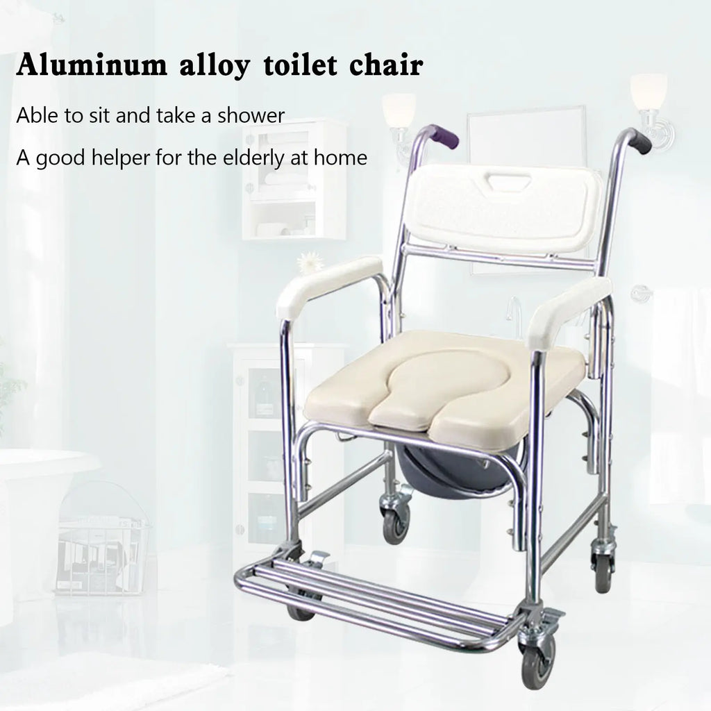 3-In-1 Multifunction Rolling Seat Wheeled Mobile Toilet Commode Shower Chair, Shower&Toilet Helper with Wheels for Home Use