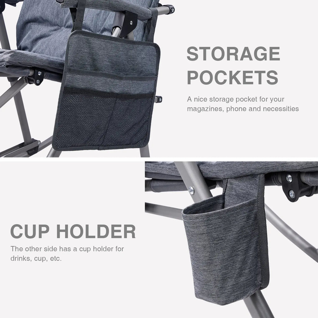 Padded Portable Camp Chair for Parents, EVER ADVANCED Adjustable Folding Lounger for Patio, Lawn and Outdoor, Oversized Rocking Chair, Support 400LBS