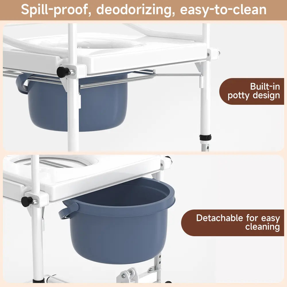 3-In-1 Multifunction Rolling Seat Wheeled Mobile Toilet Commode Shower Chair, Shower&Toilet Helper with Wheels for Home Use