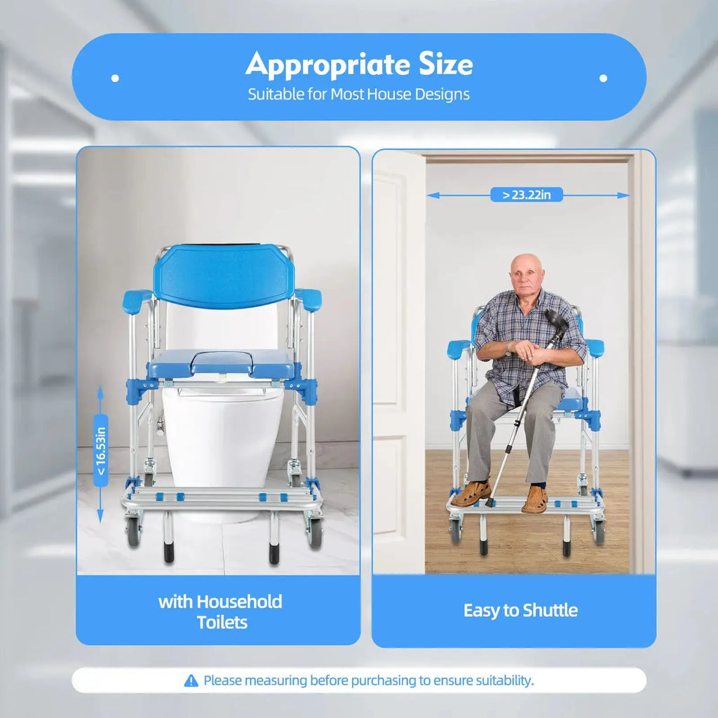 Medical Shower Commode Transport Chair – 3-In-1 Mobility, Toilet & Shower Solution for Home and Hospital Use