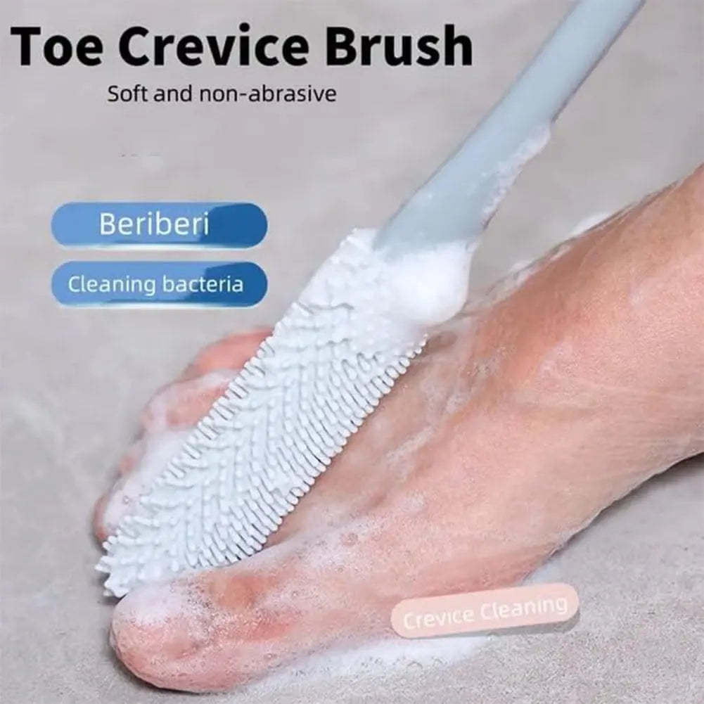 Set of 2 Silicone Foot Scrubber, 15.7" Toe Cleaning Brush in Shower with Long Handle Cleaning Bath Foot Brush for Shower Gentle Foot Exfoliating Lotion Applicator for Seniors, Elderly, Men and Women (Grey) Pink Personal