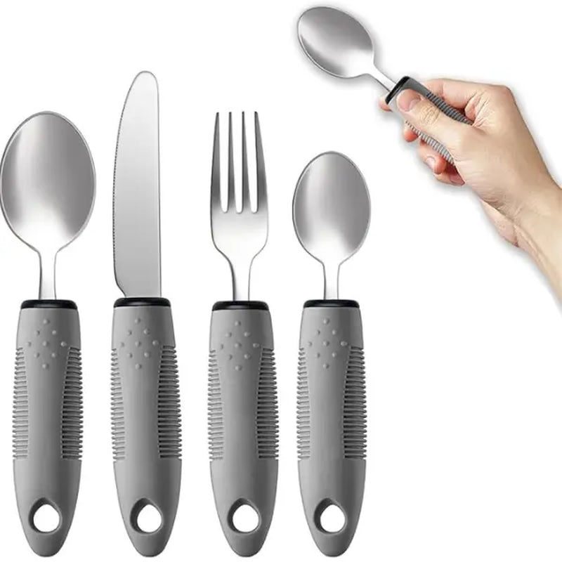 Adaptive Utensils 4Pcs for Hand Tremors,Elderly, Arthritis,Parkinsons-Built up Utensils for Adults 2.5Oz Each, Silverware Set with Handle, Flatware Cutlery Set for Seniors
