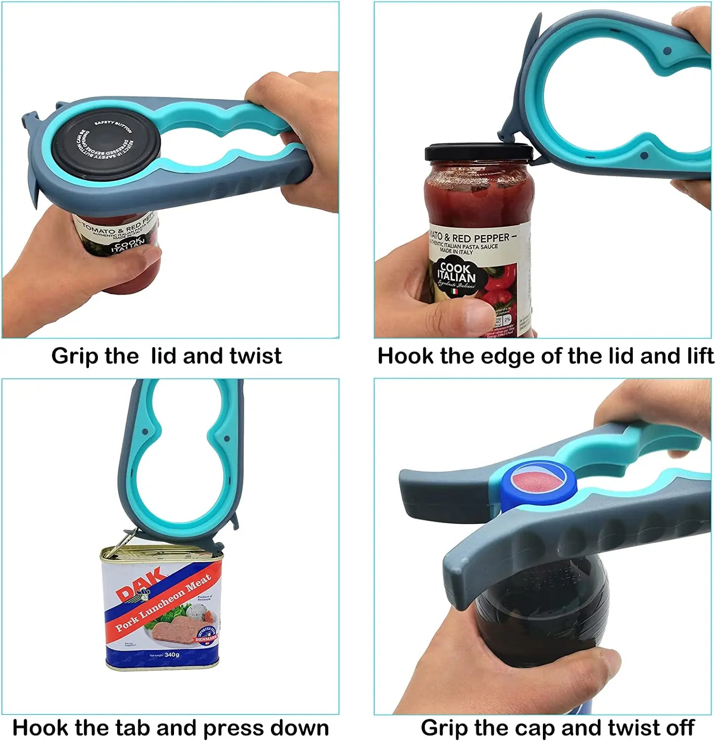 Multi-Purpose Jar, Bottle & Can Opener – Easy Grip Kitchen Tool for Seniors, Arthritis, Weak Hands & Low Strength Users