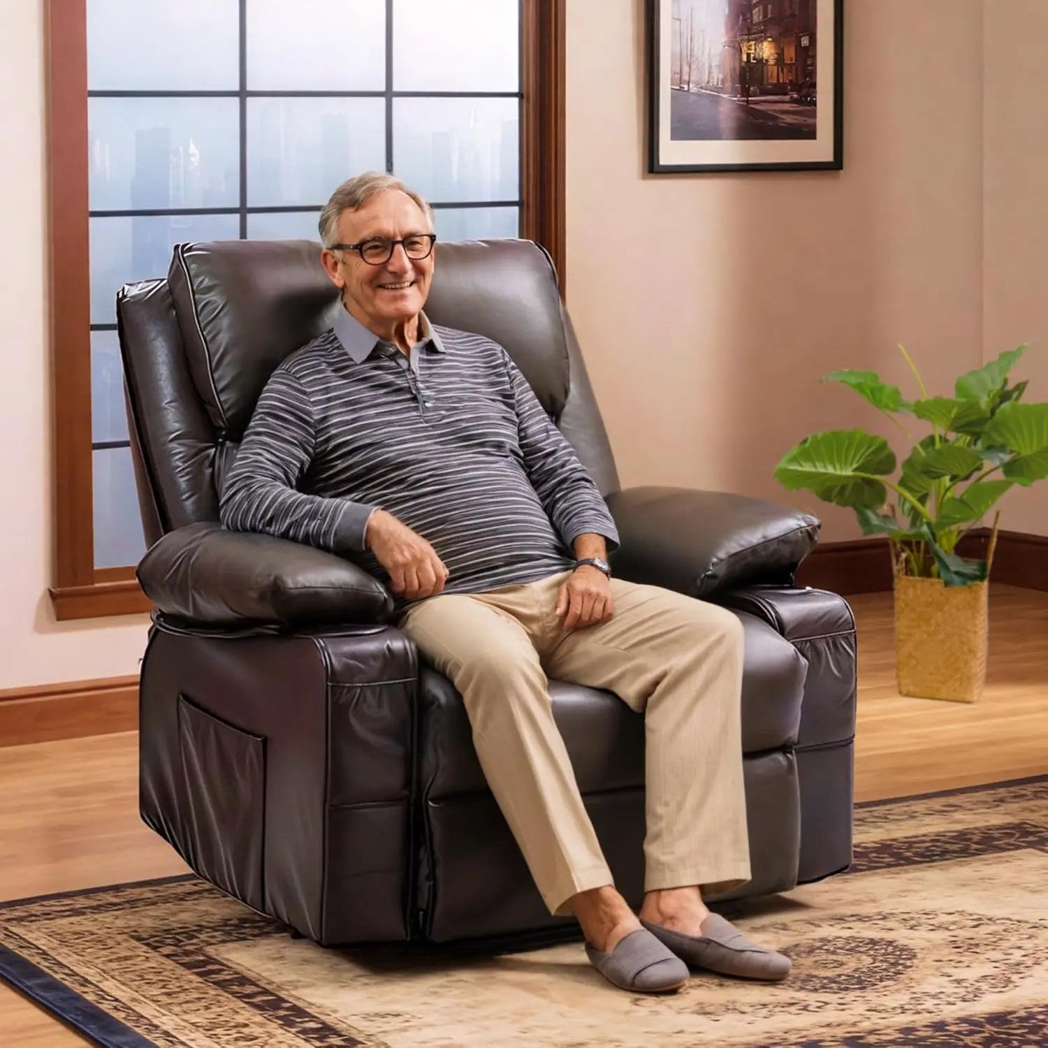 Power Lift Recliner Chair with Massage & Heat for Elderly - Large Electric Lift Chair with USB Port, Cup Holders, Side Pockets - Living Room Bedroom Single Sofa