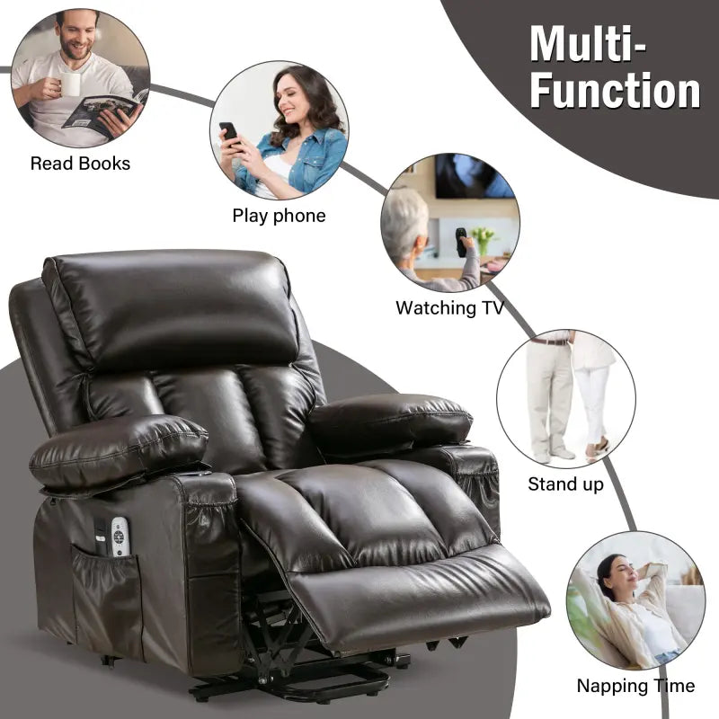 Power Lift Recliner Chair with Massage & Heat for Elderly - Large Electric Lift Chair with USB Port, Cup Holders, Side Pockets - Living Room Bedroom Single Sofa
