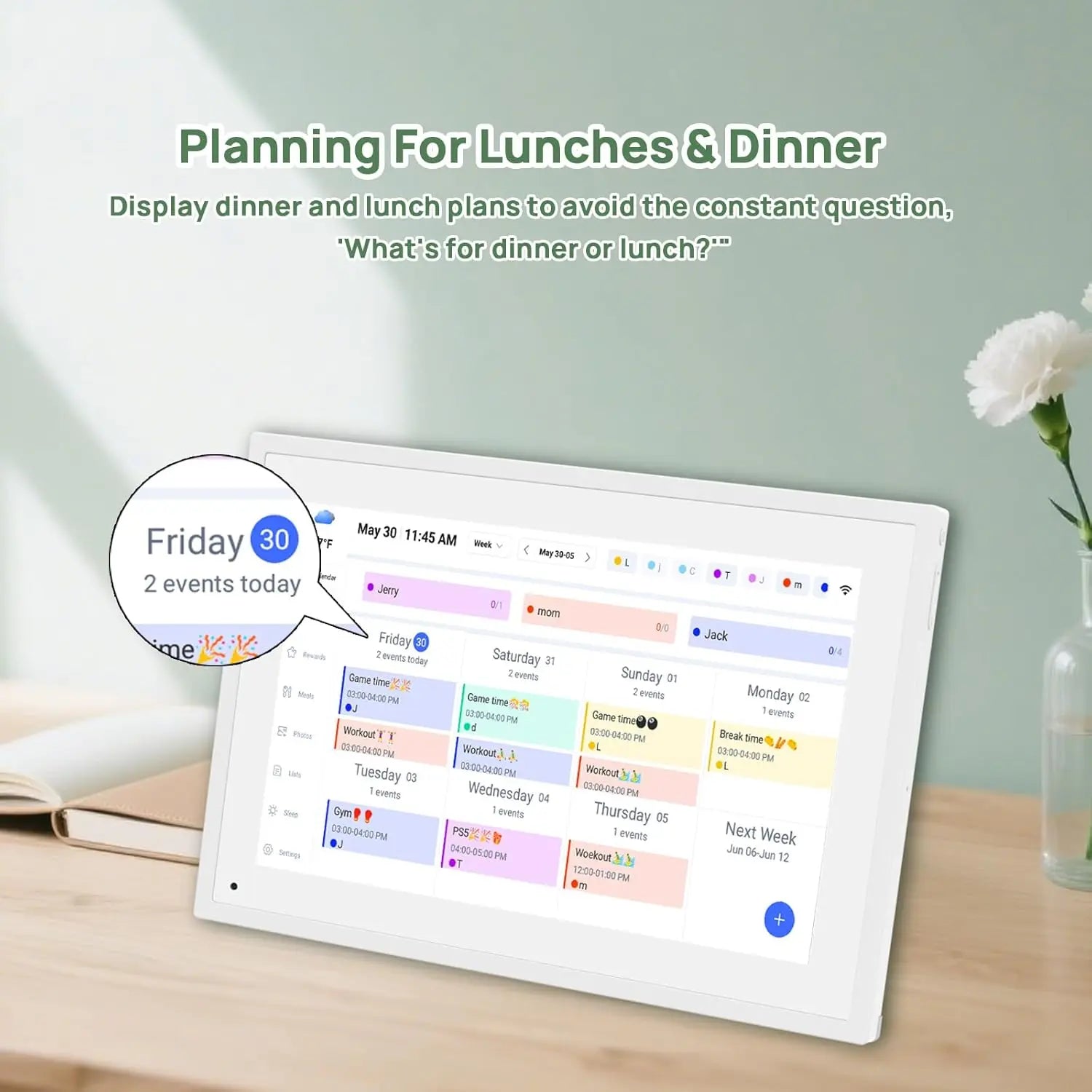 10.1 Inch Smart Digital Calendar with Chore Charts, Family Schedules & Meal Planner, Featuring HD Touchscreen, Auto-Rotate Display, Built-In Digital Picture Frame and Free App Photo/Video Sharing