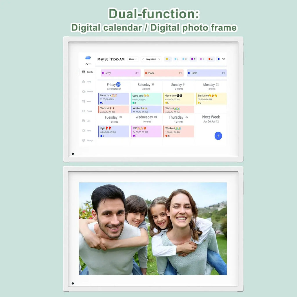 10.1 Inch Smart Digital Calendar with Chore Charts, Family Schedules & Meal Planner, Featuring HD Touchscreen, Auto-Rotate Display, Built-In Digital Picture Frame and Free App Photo/Video Sharing